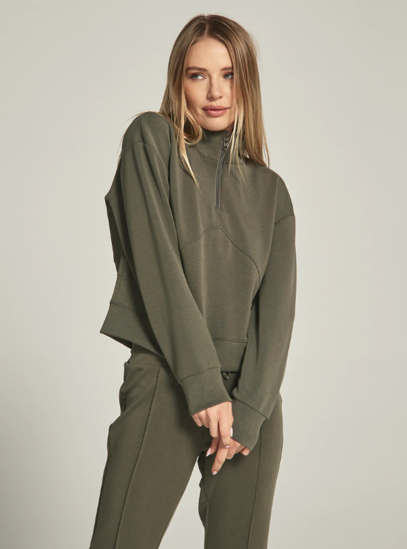 7Diamonds- REV Crop Quarter-Zip Pullover- Olive