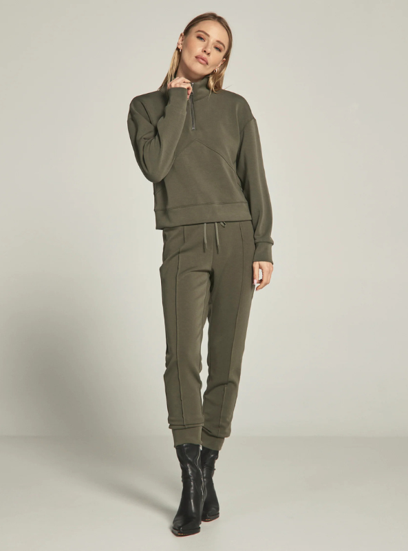 7Diamonds- REV Crop Quarter-Zip Pullover- Olive