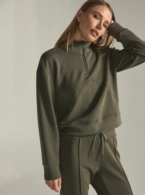 7Diamonds- REV Crop Quarter-Zip Pullover- Olive