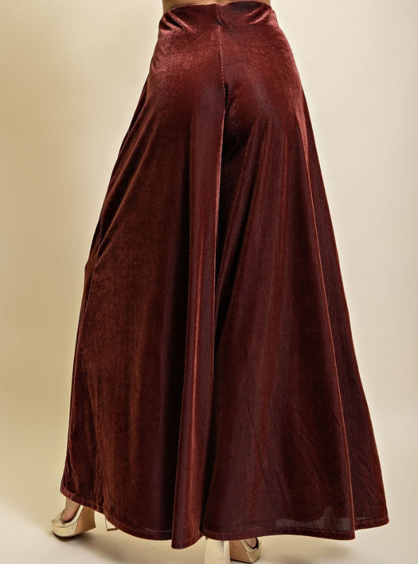 Brown Velvet Wide Leg Pant - Tres Chic Boutique