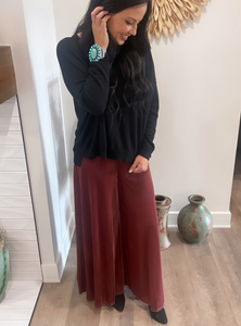 Brown Velvet Wide Leg Pant