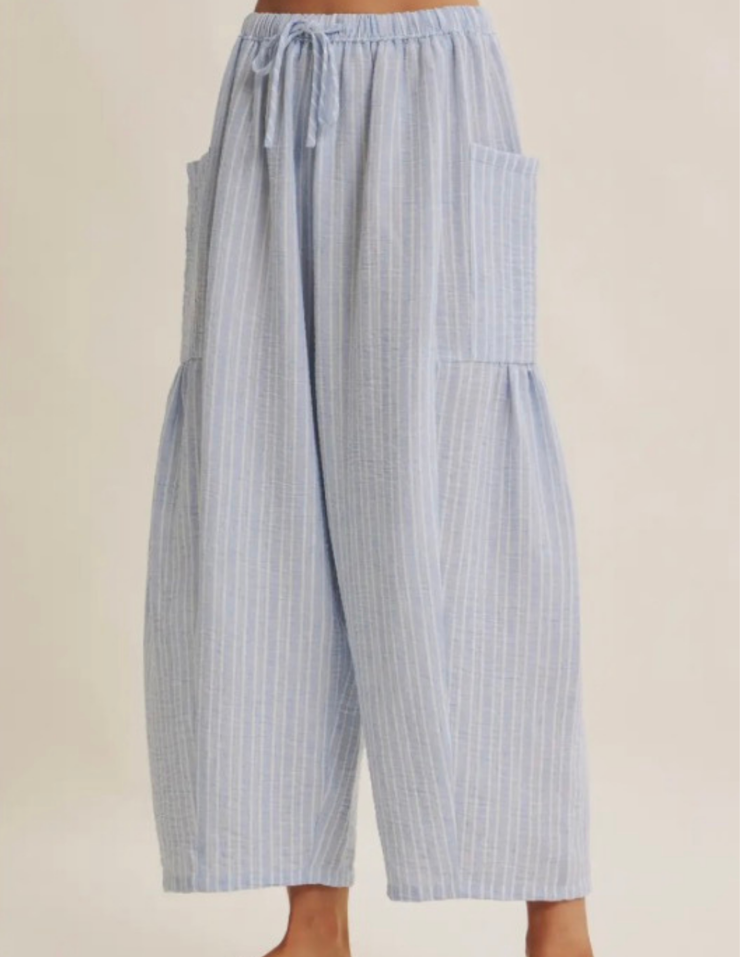 Slow Mornings Stripe Billowy Pants- Light Blue