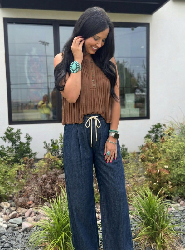 Straight Wide Leg Pants- Denim
