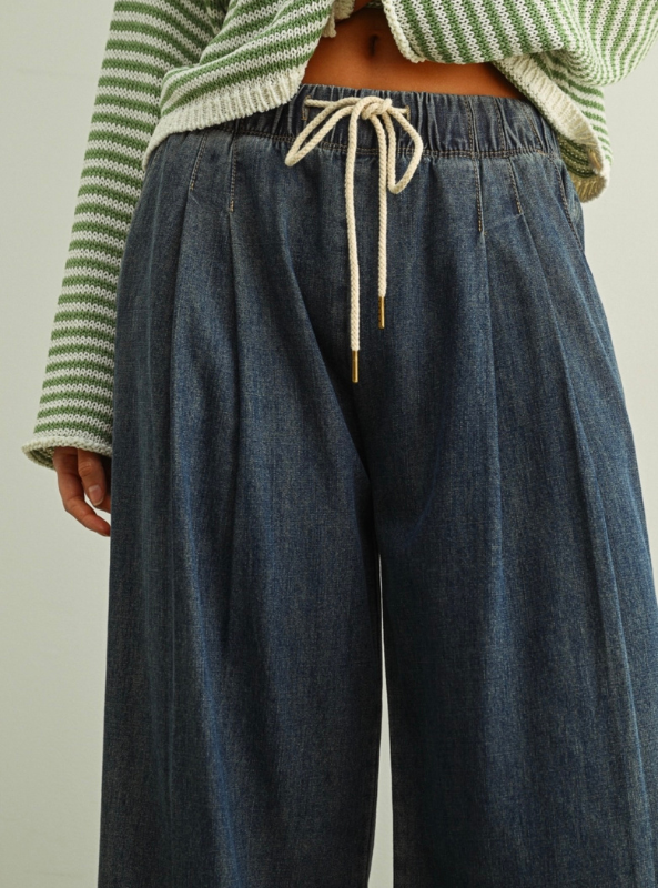 Straight Wide Leg Pants- Denim