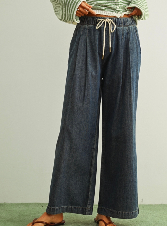 Straight Wide Leg Pants- Denim