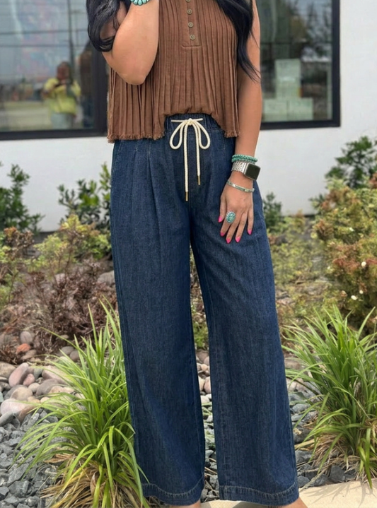 Straight Wide Leg Pants- Denim