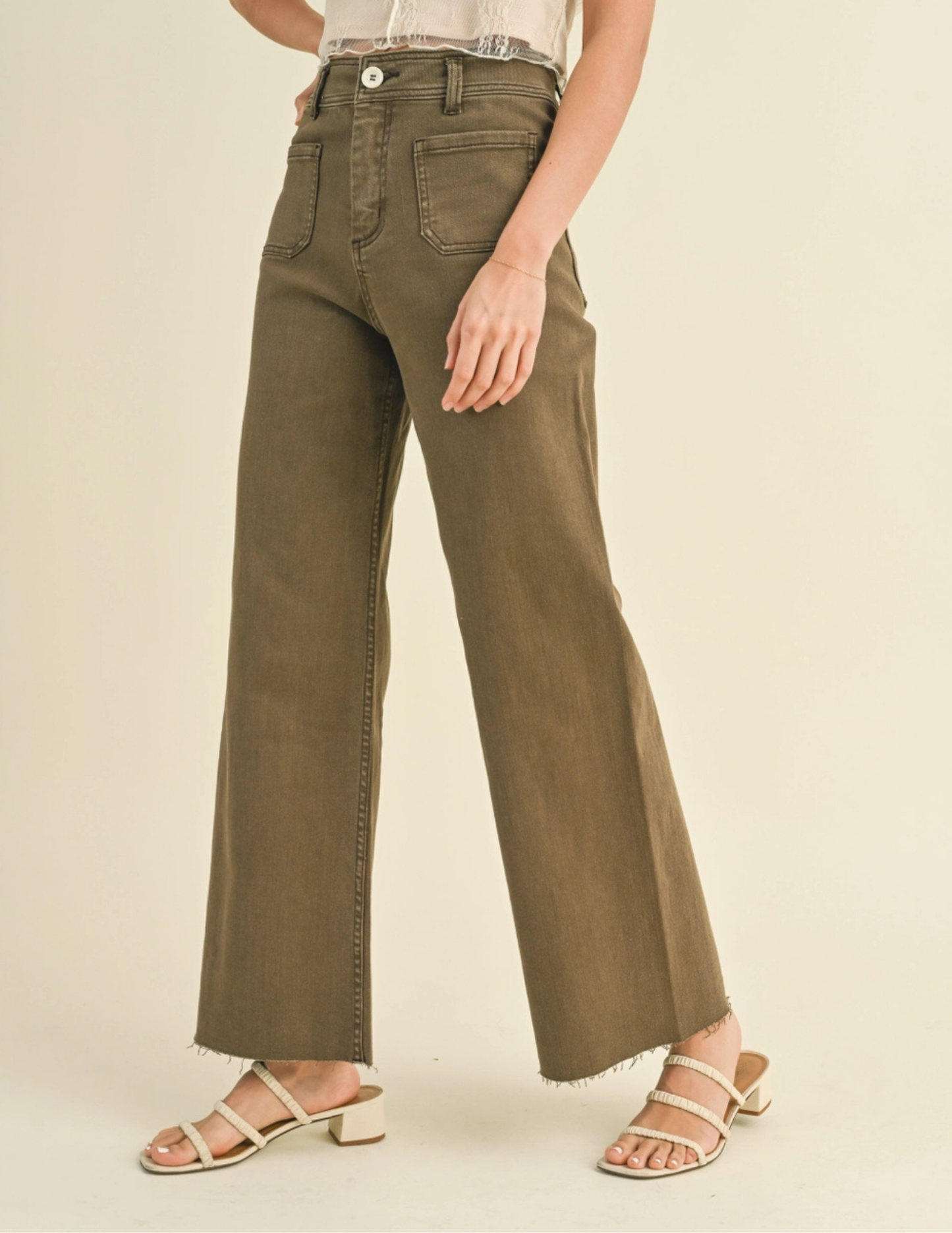 Straight Wide Leg Pants - Washed Brown