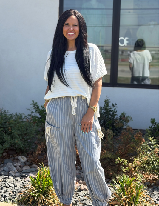 Striped Drawstring Waist Jogger Pants