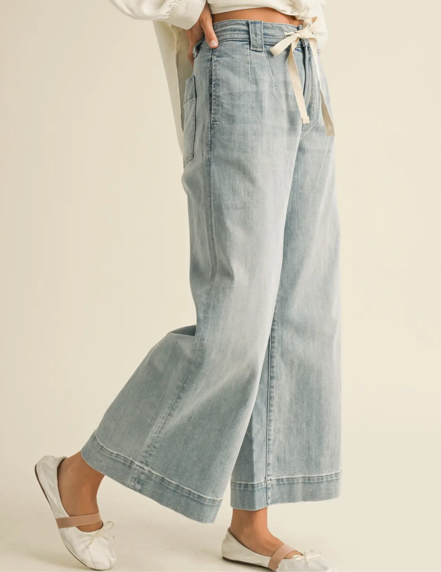 Washed Denim Wide Leg Pants