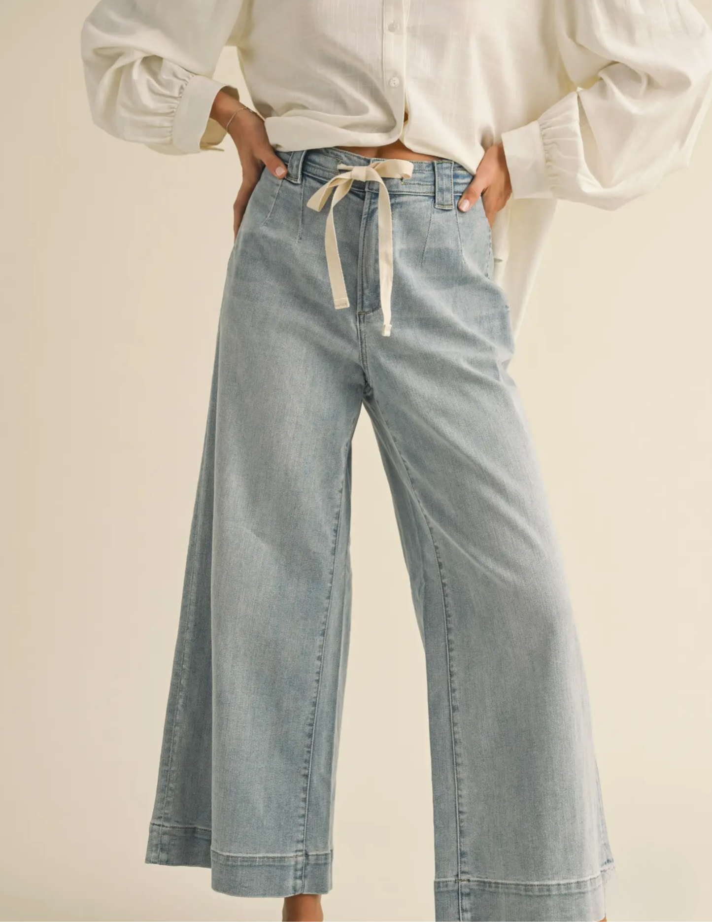 Washed Denim Wide Leg Pants