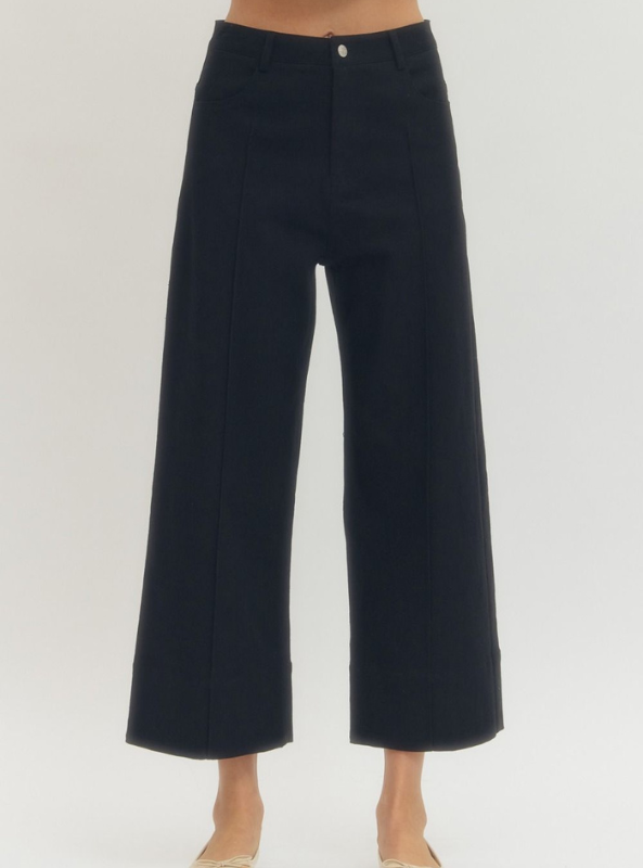 Wide Leg Pintuck Pants- Black
