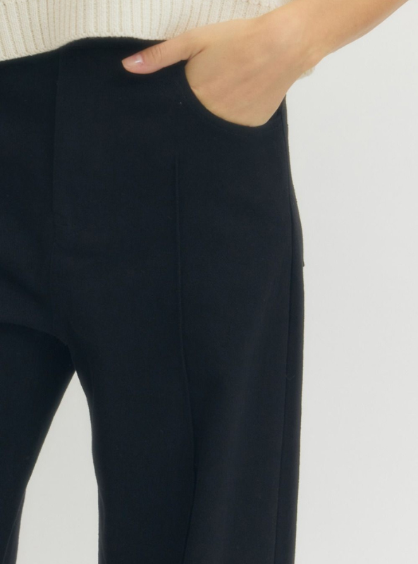 Wide Leg Pintuck Pants- Black