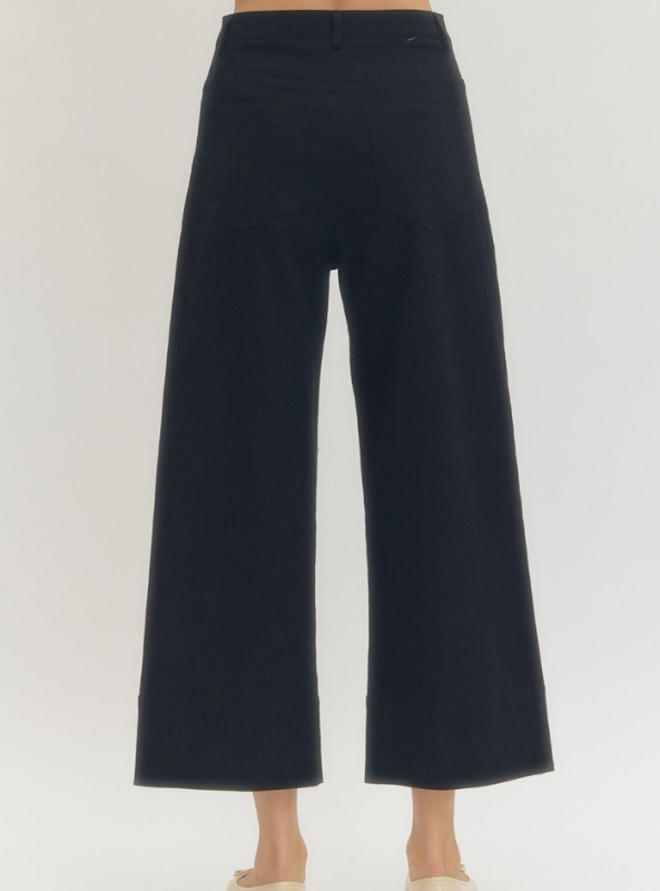 Wide Leg Pintuck Pants- Black