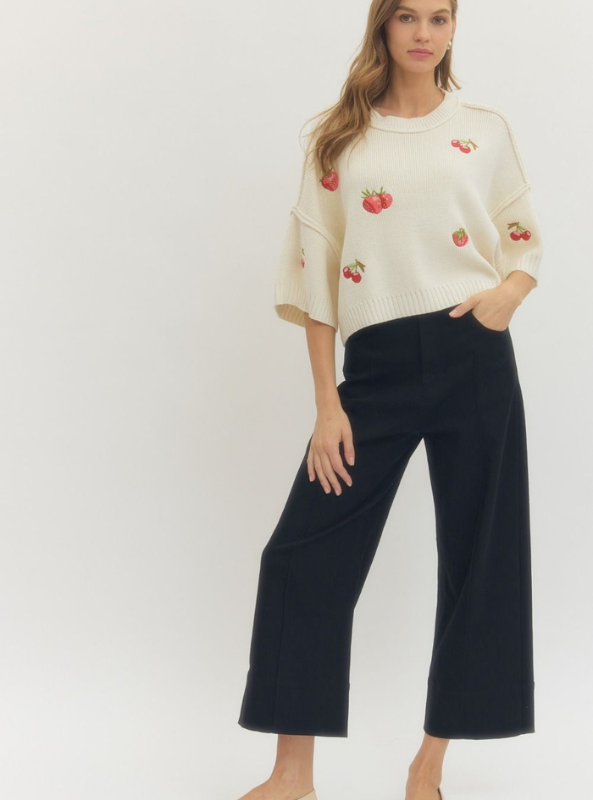 Wide Leg Pintuck Pants- Black