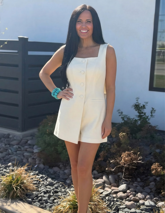 Square Neck Romper- White