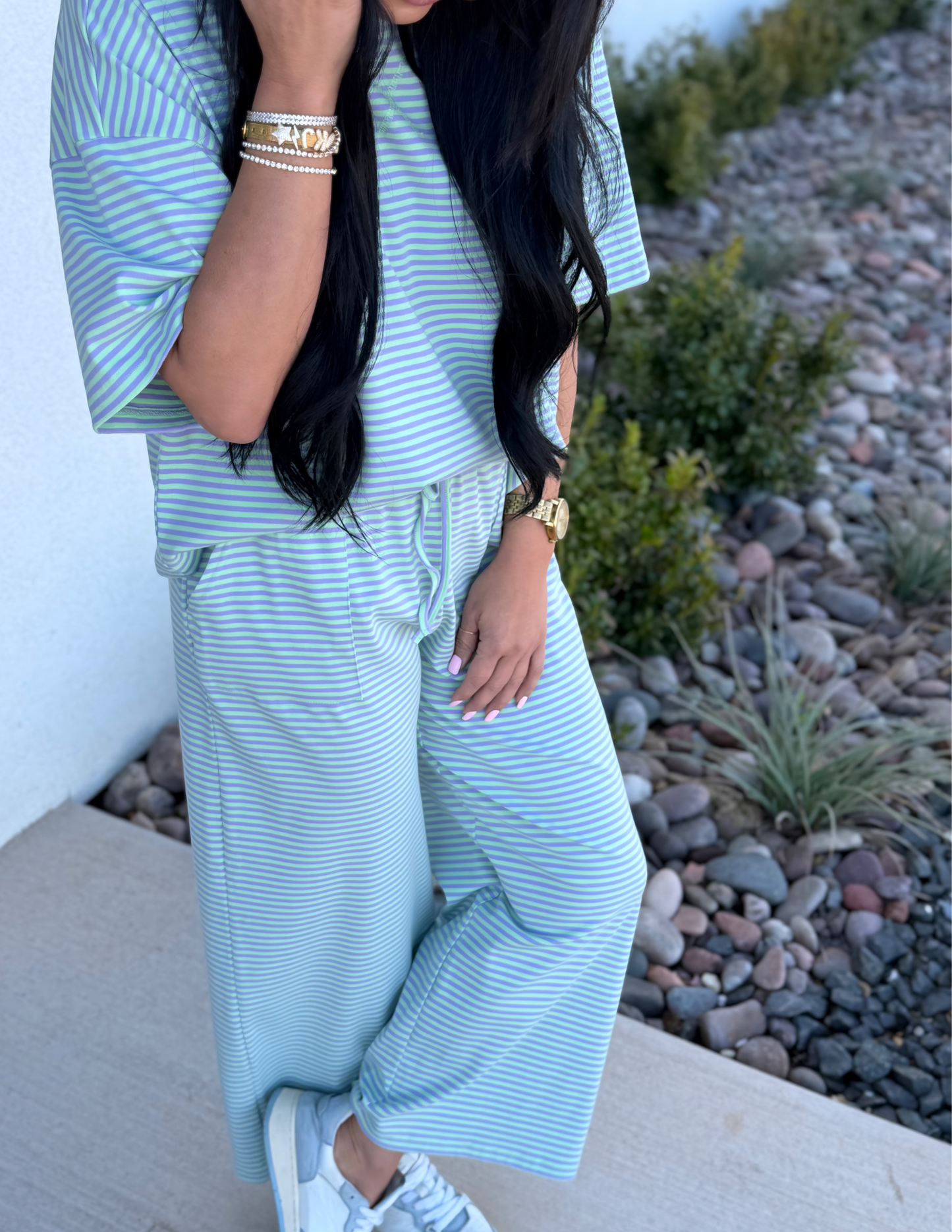 Striped Knit Set- Mint & Lilac