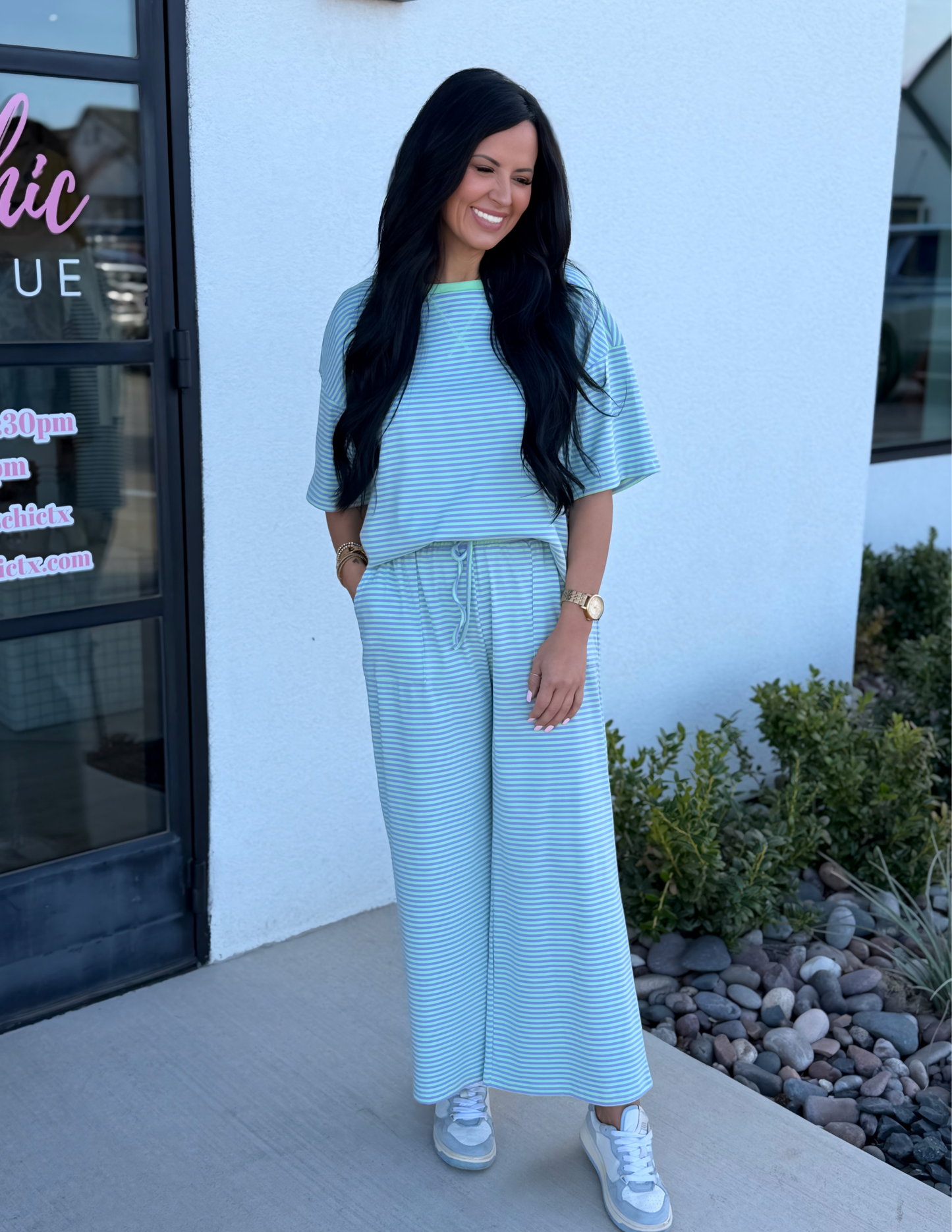 Striped Knit Set- Mint & Lilac