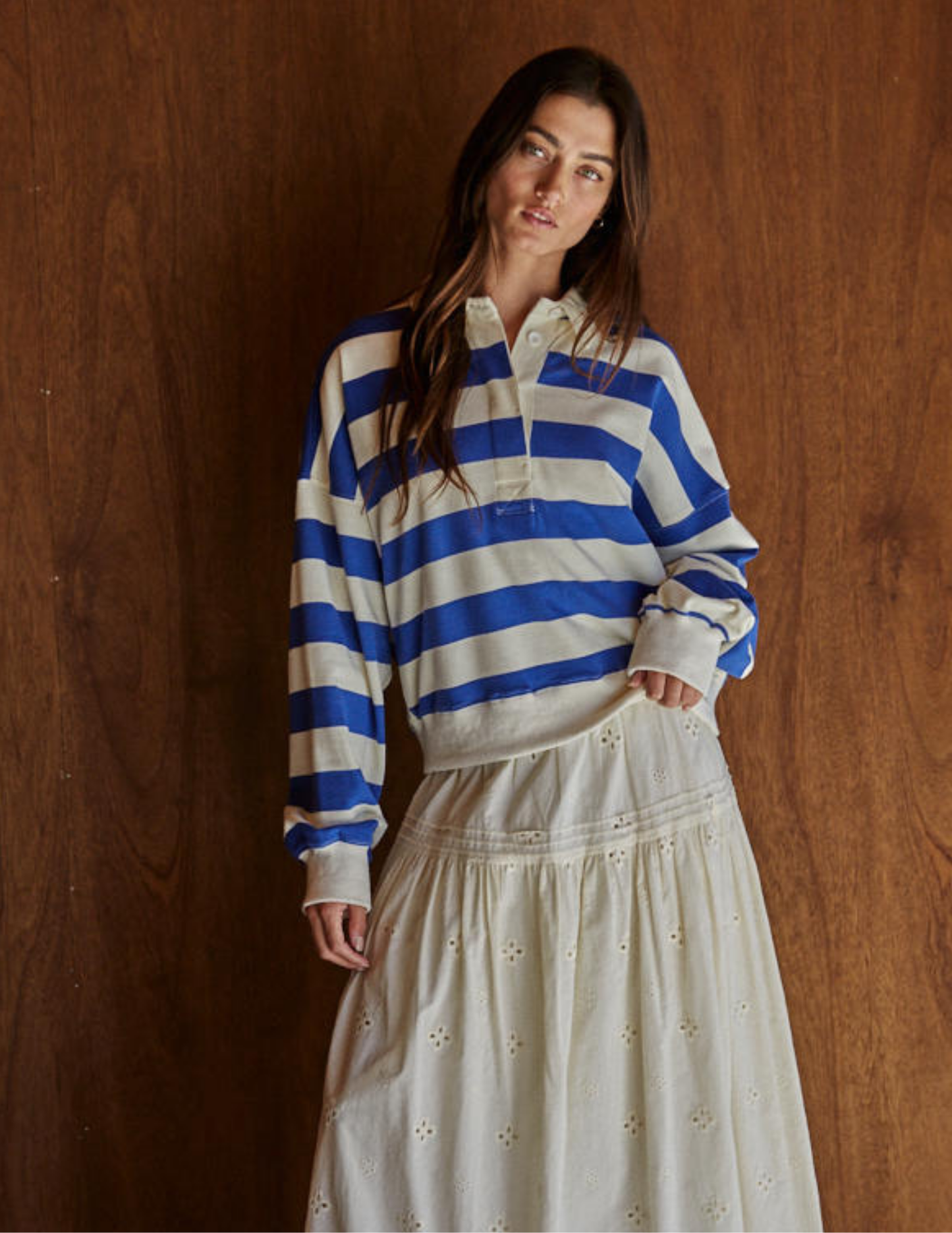Amerie Striped Collared Pullover- Cream Blue