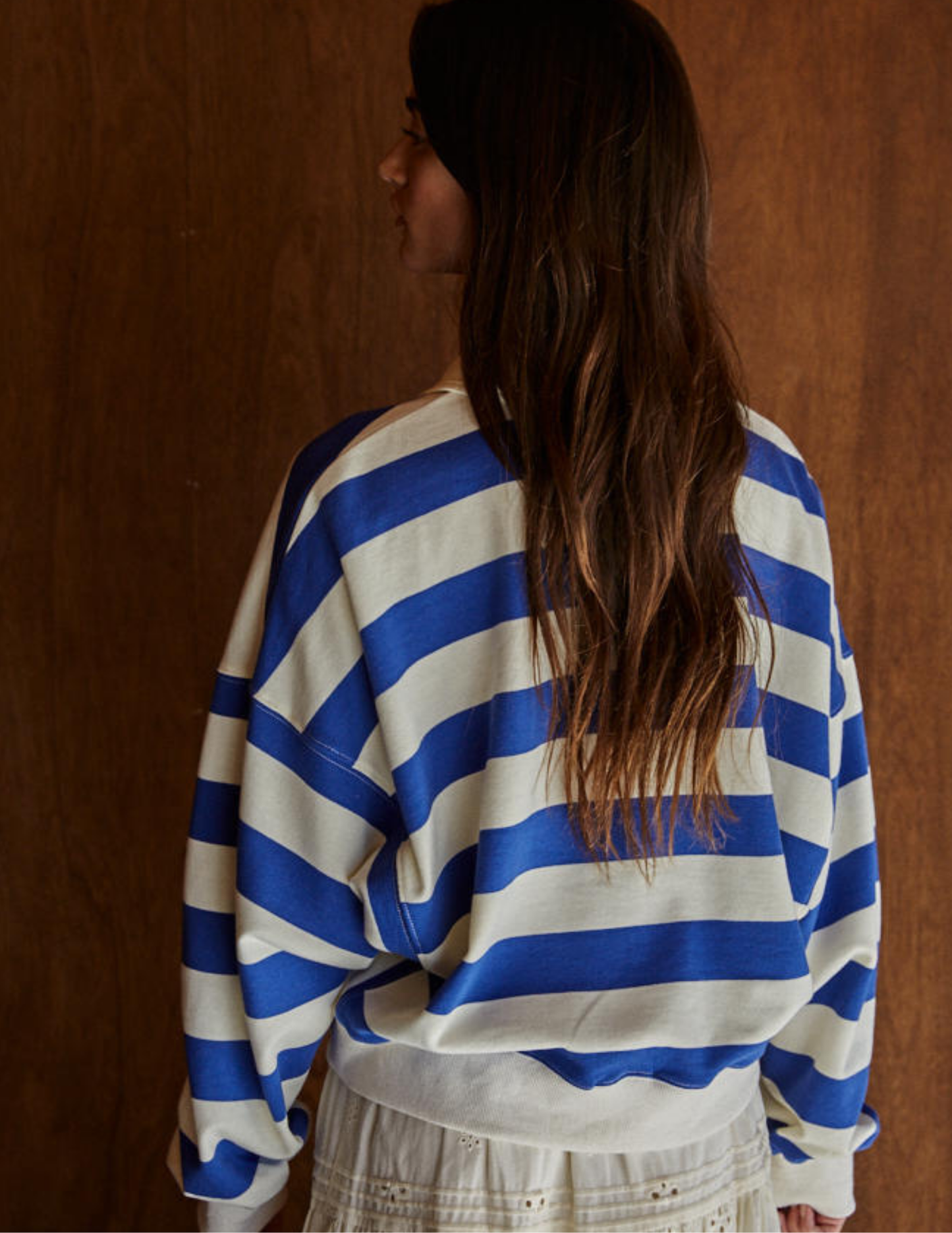 Amerie Striped Collared Pullover- Cream Blue