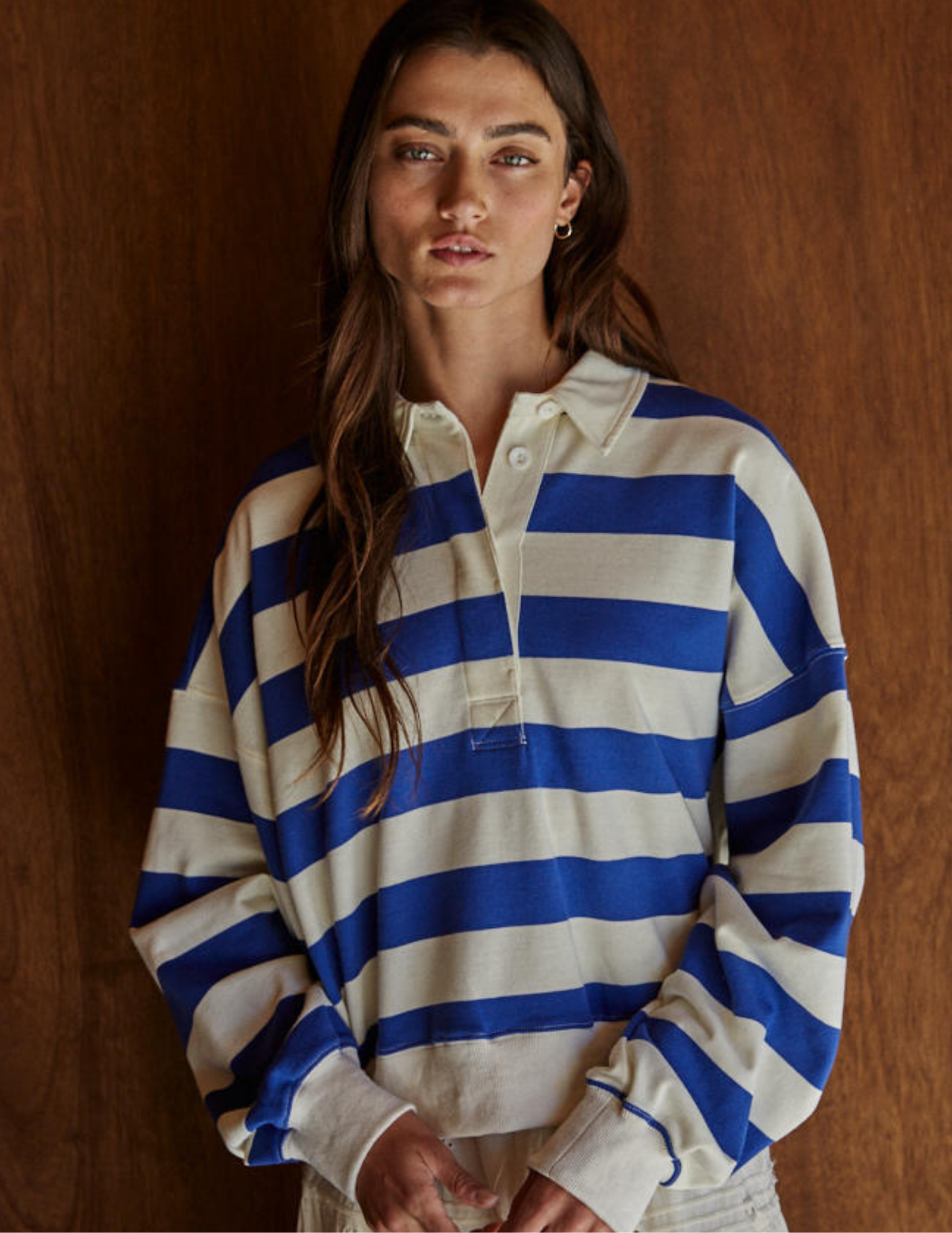Amerie Striped Collared Pullover- Cream Blue