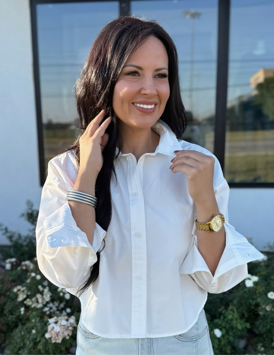 Cropped Button Down Shirts- White