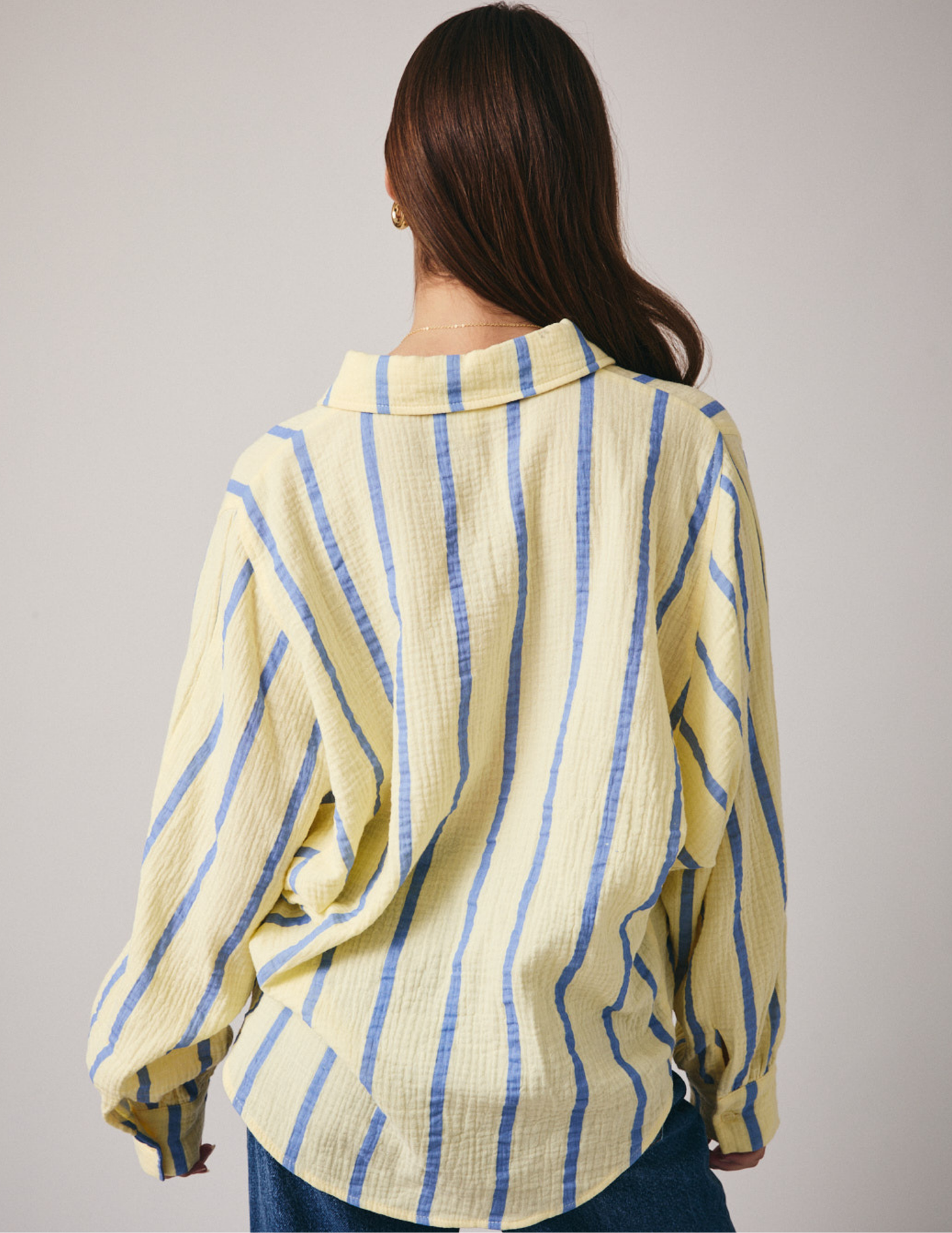 Dolman Button up- Butter, Blue Stripe