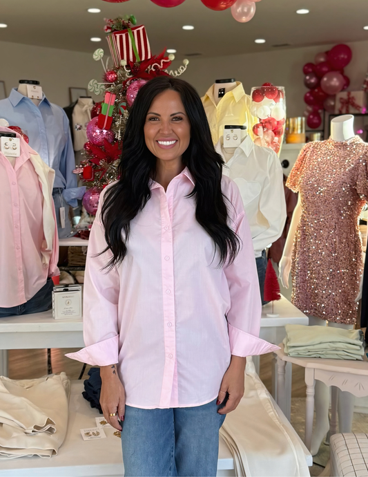 Long Sleeve Overfit Shirt- Baby Pink