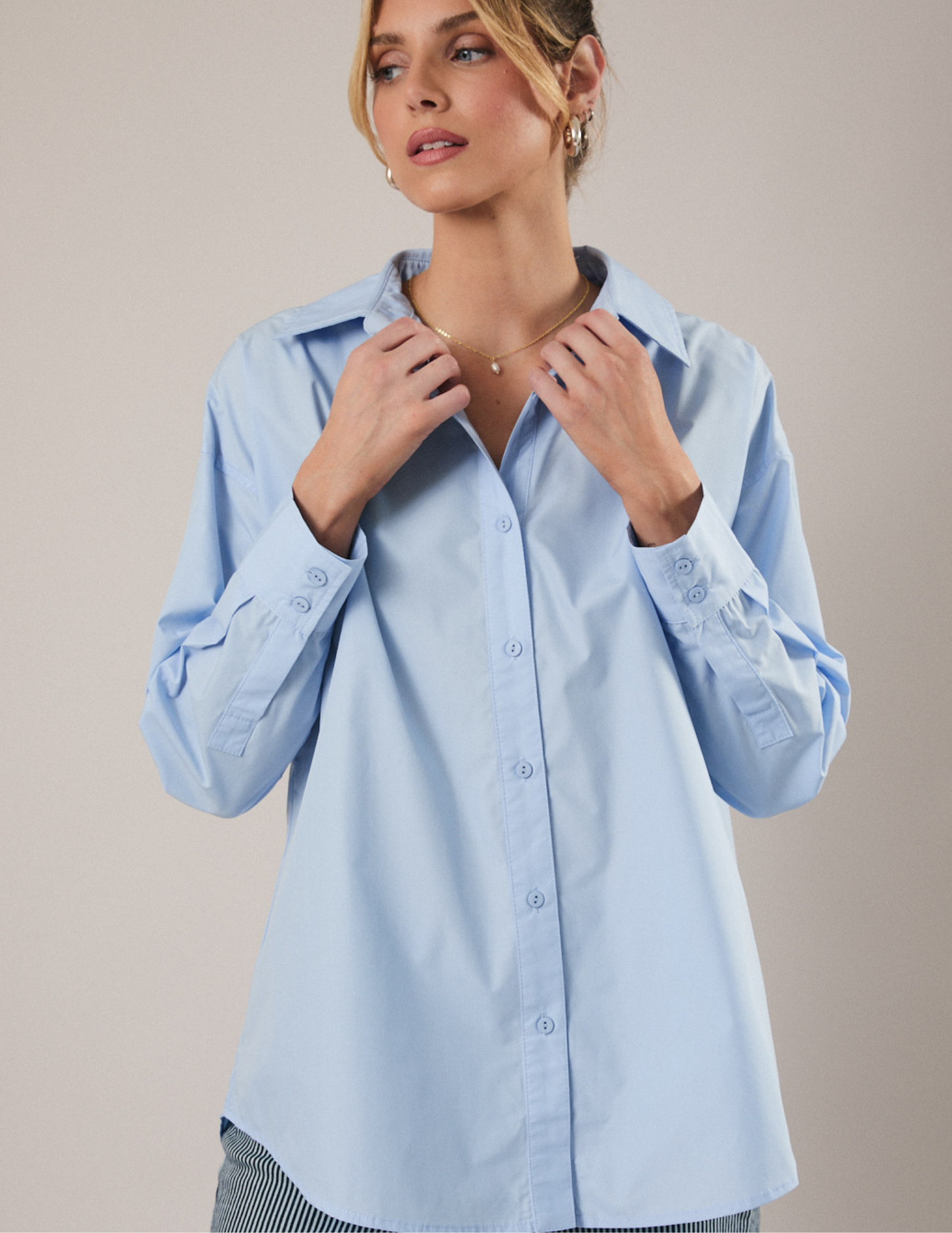 Long Sleeve Overfit Shirt- Light Blue