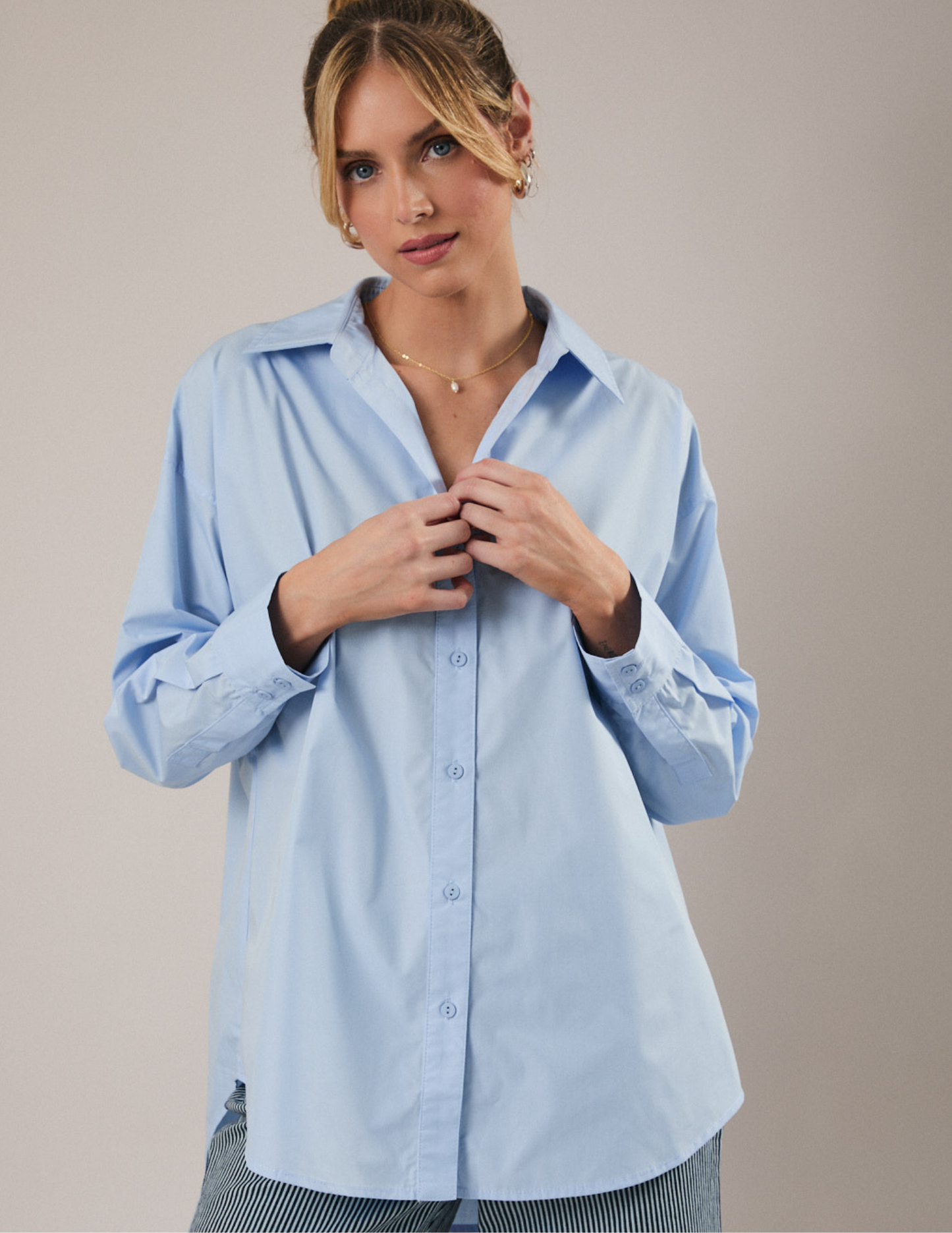 Long Sleeve Overfit Shirt- Light Blue