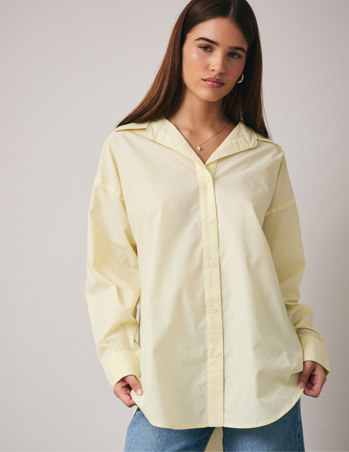 Long Sleeve Overfit Shirt- Butter
