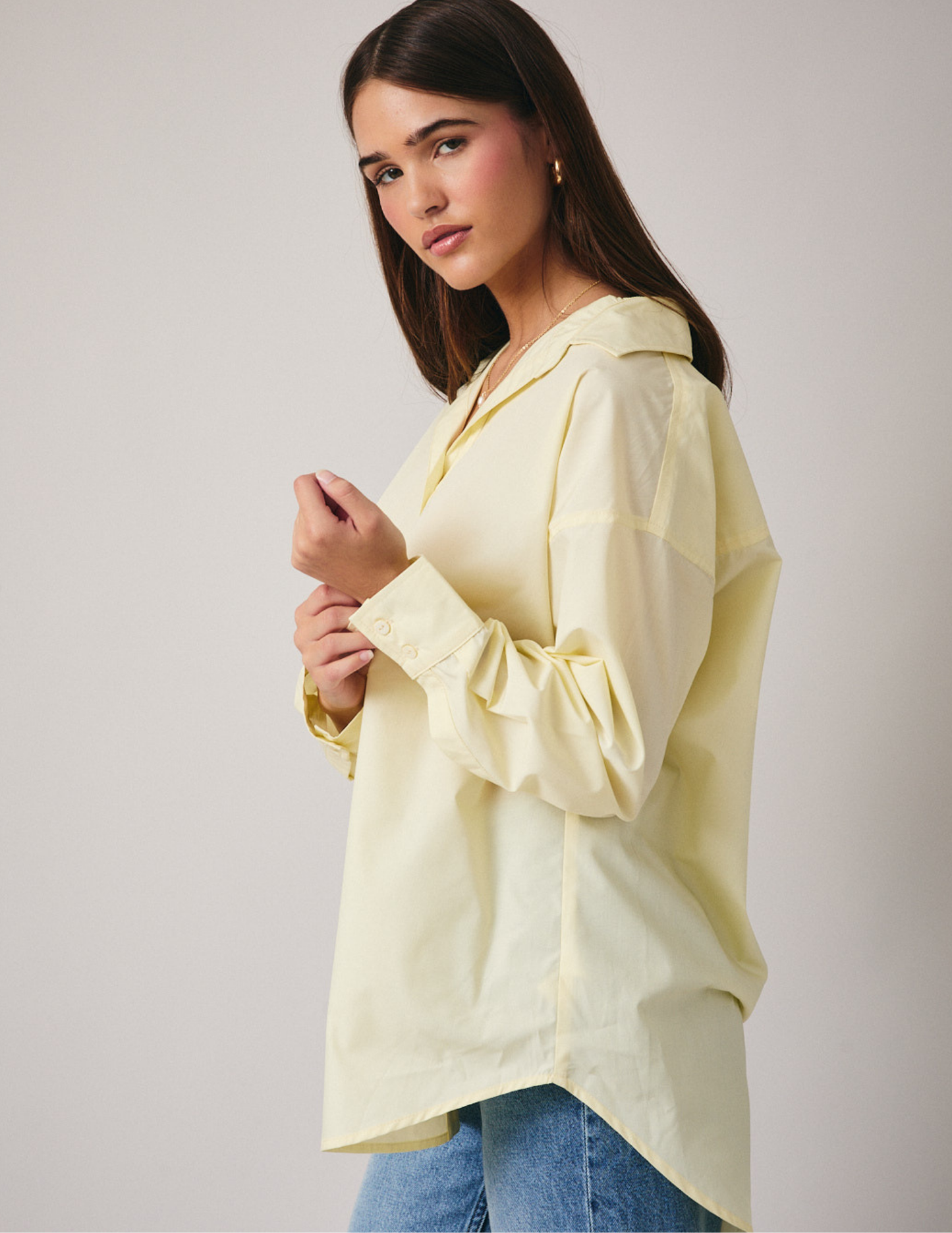 Long Sleeve Overfit Shirt- Butter