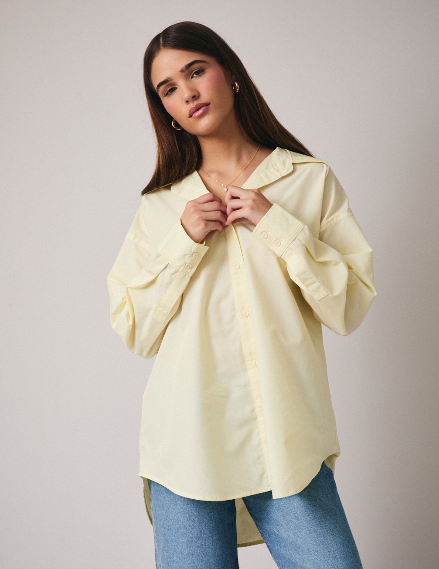 Long Sleeve Overfit Shirt- Butter