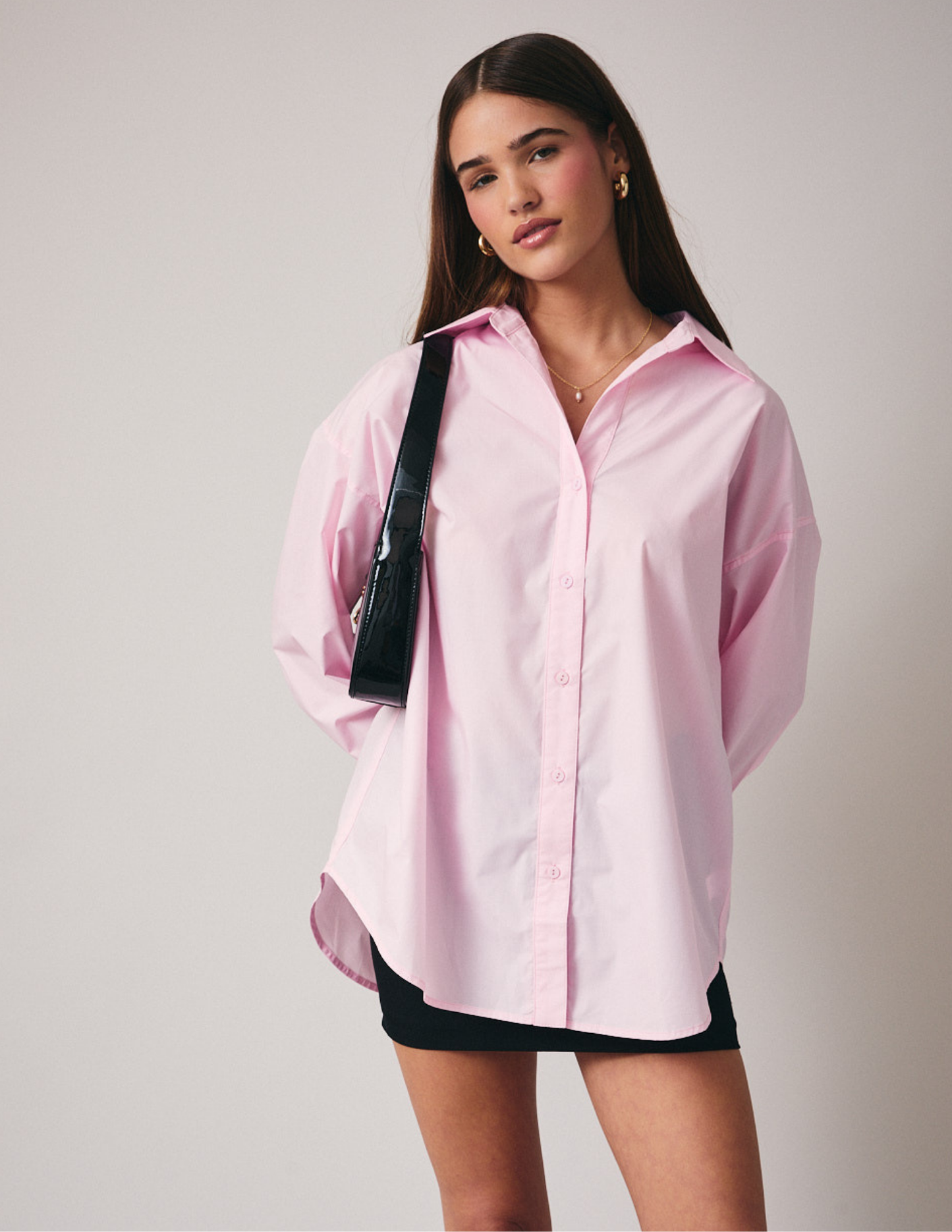 Long Sleeve Overfit Shirt- Baby Pink