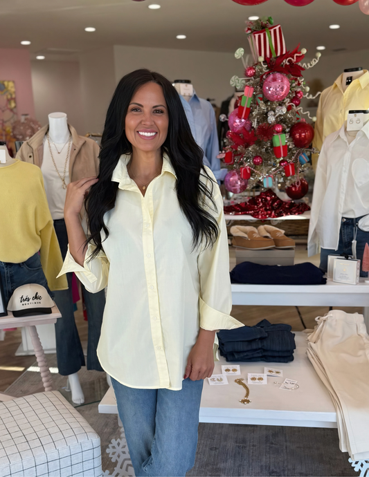 Long Sleeve Overfit Shirt- Butter