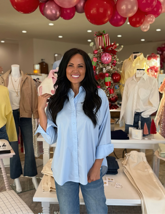 Long Sleeve Overfit Shirt- Light Blue