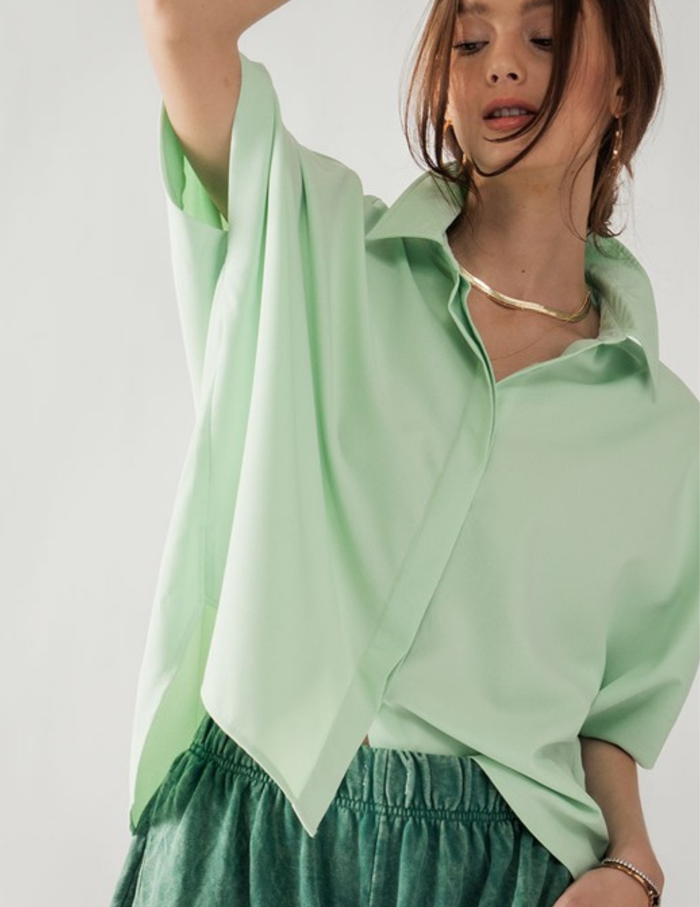 Relaxed Fit Short Sleeve Shirt- Mint