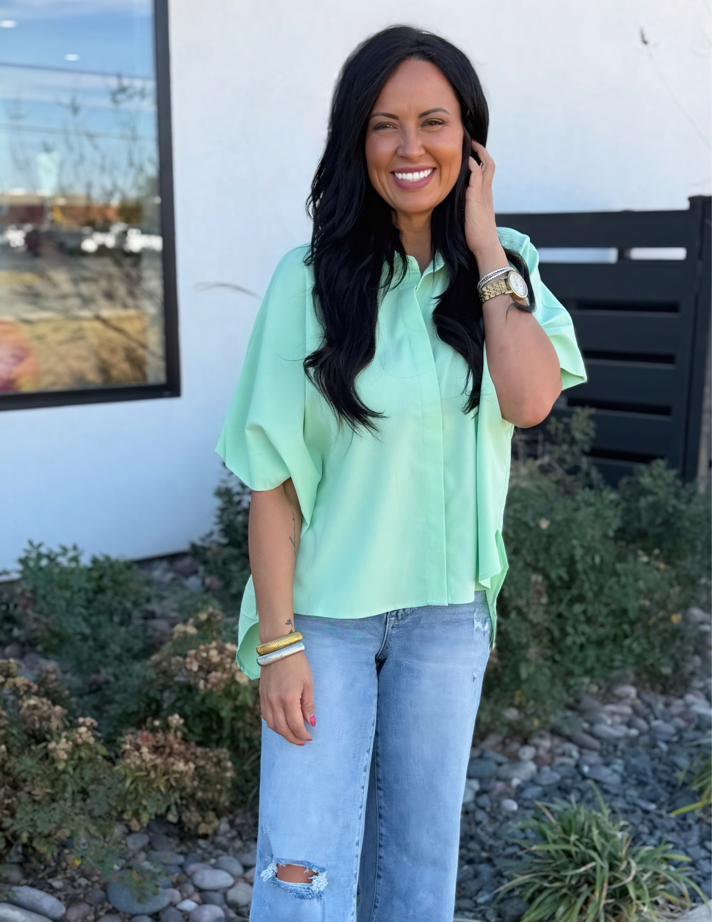 Relaxed Fit Short Sleeve Shirt- Mint