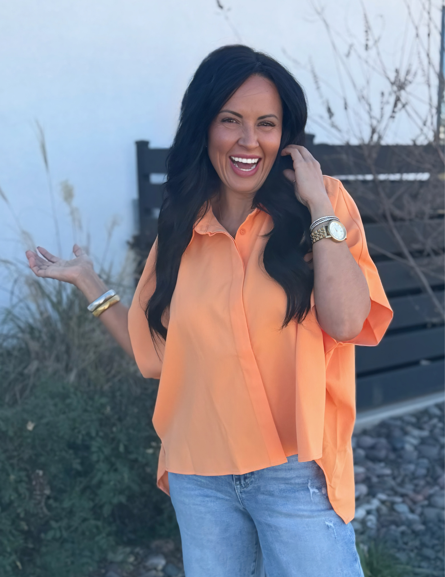 Relaxed Fit Short Sleeve Shirt- Tangerine