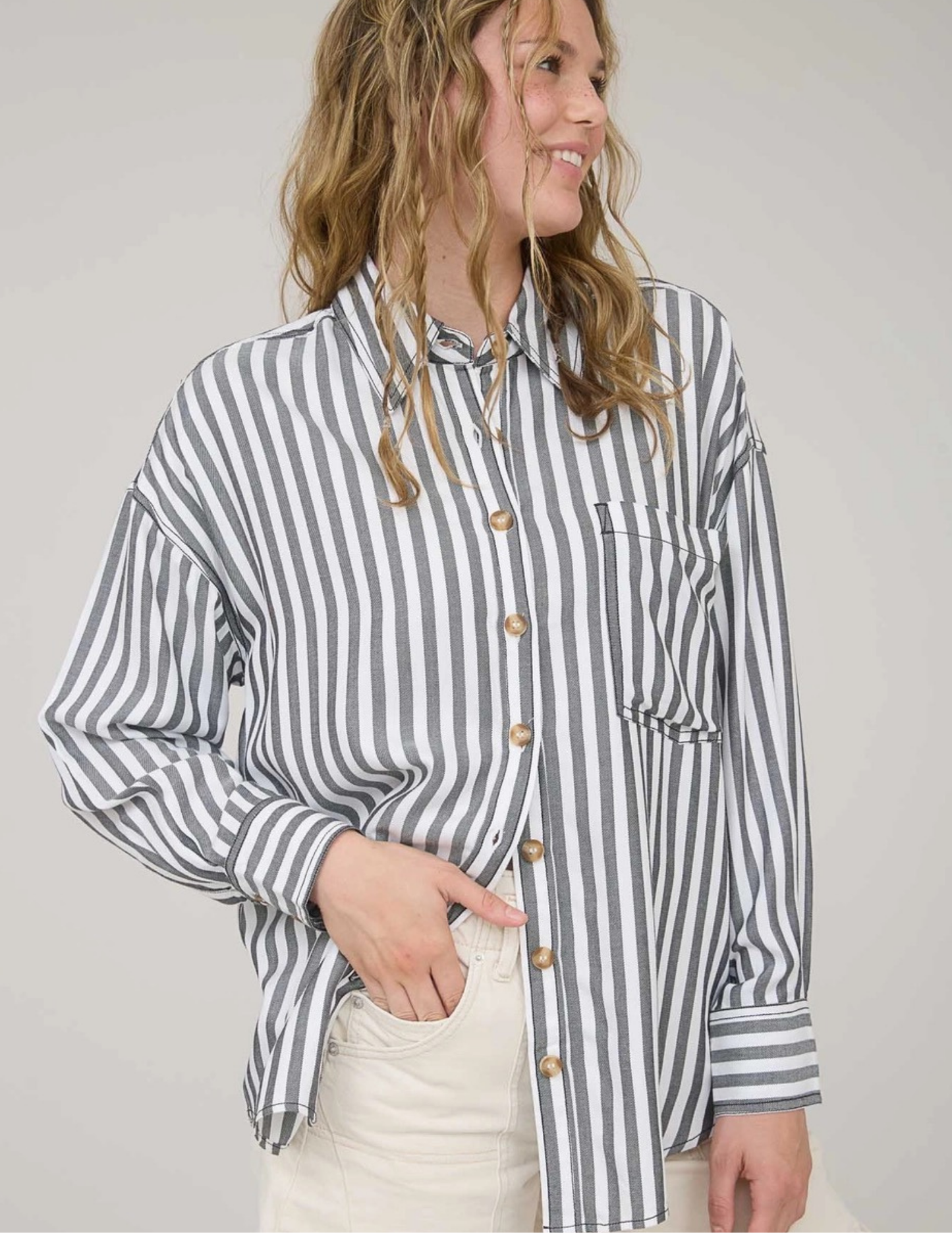 Striped Button Down - Black
