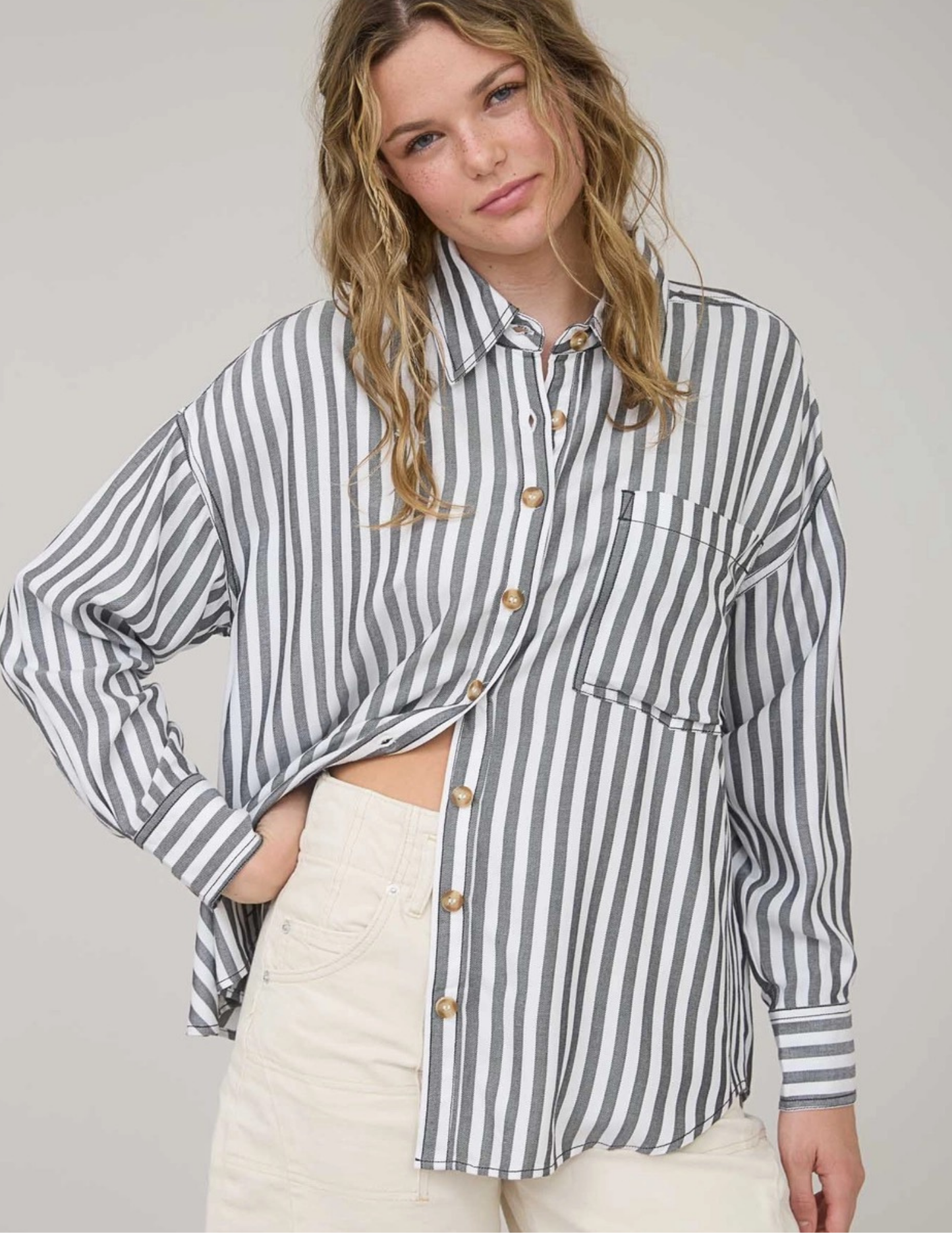 Striped Button Down - Black