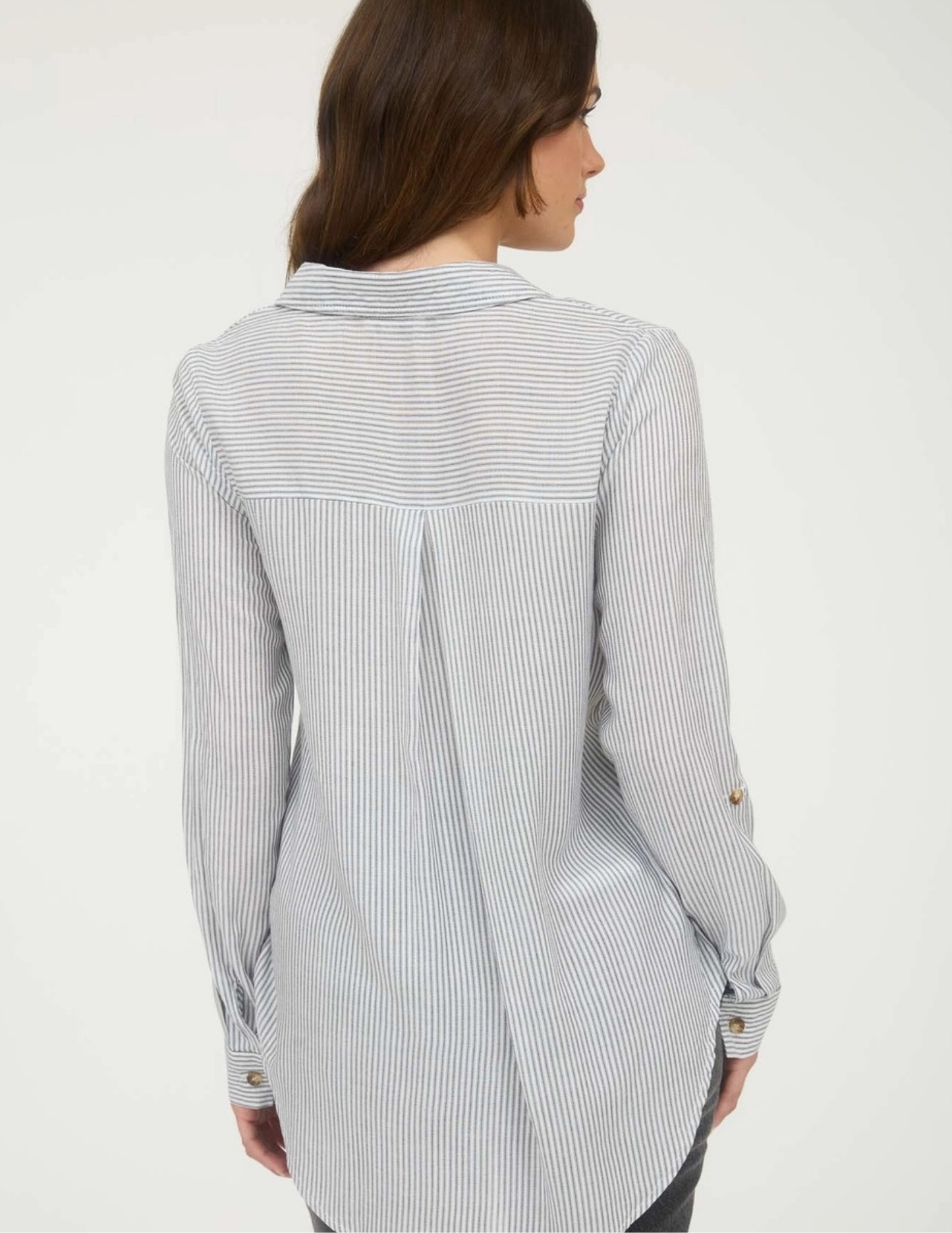 Striped Button Down with Pockets - Black