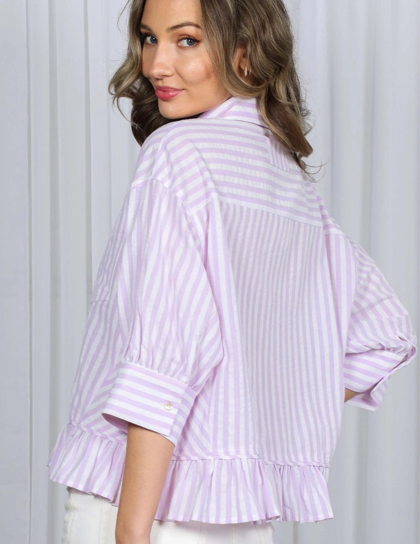 Striped Ruffle Hem Top- Lavender