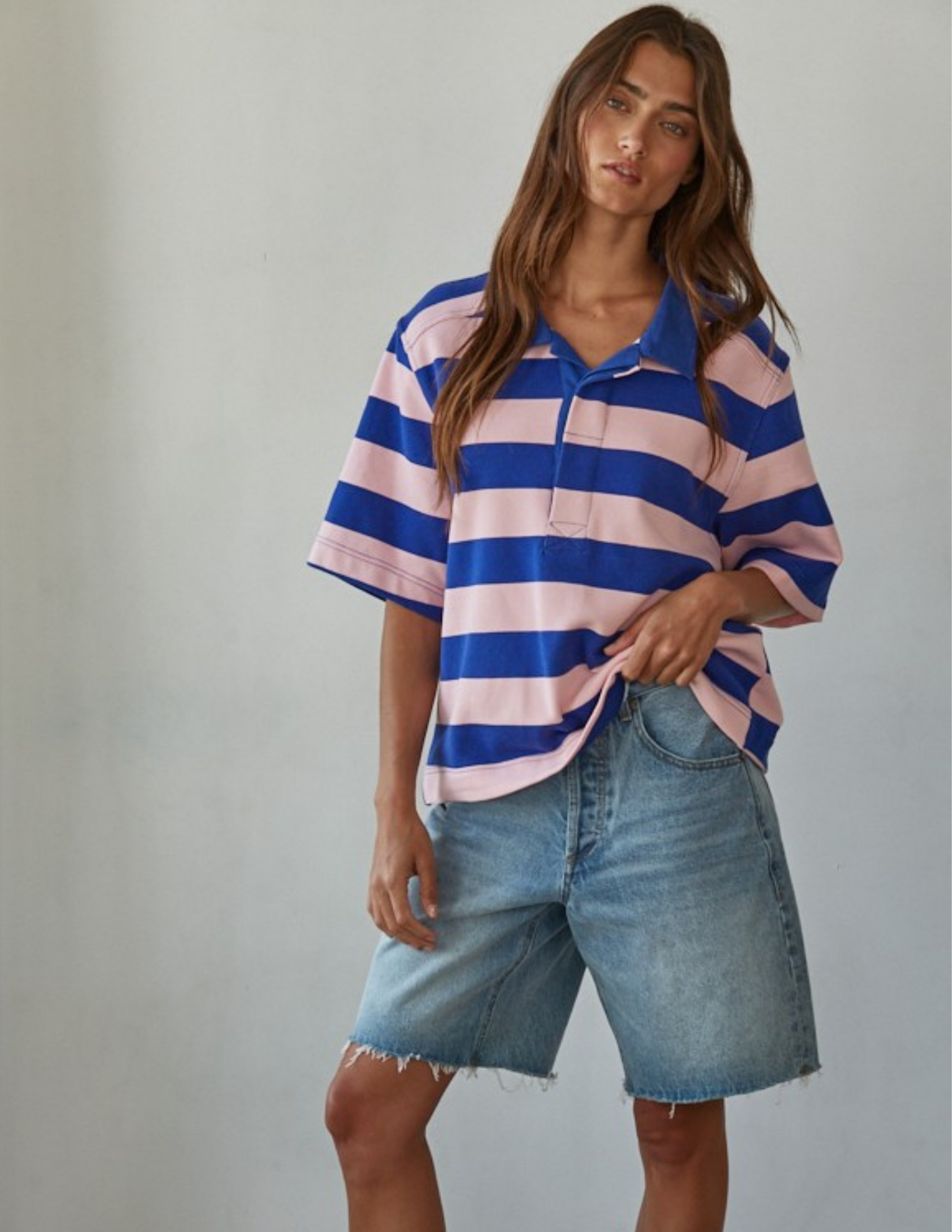 Varsity Pink & Blue Stripe Top