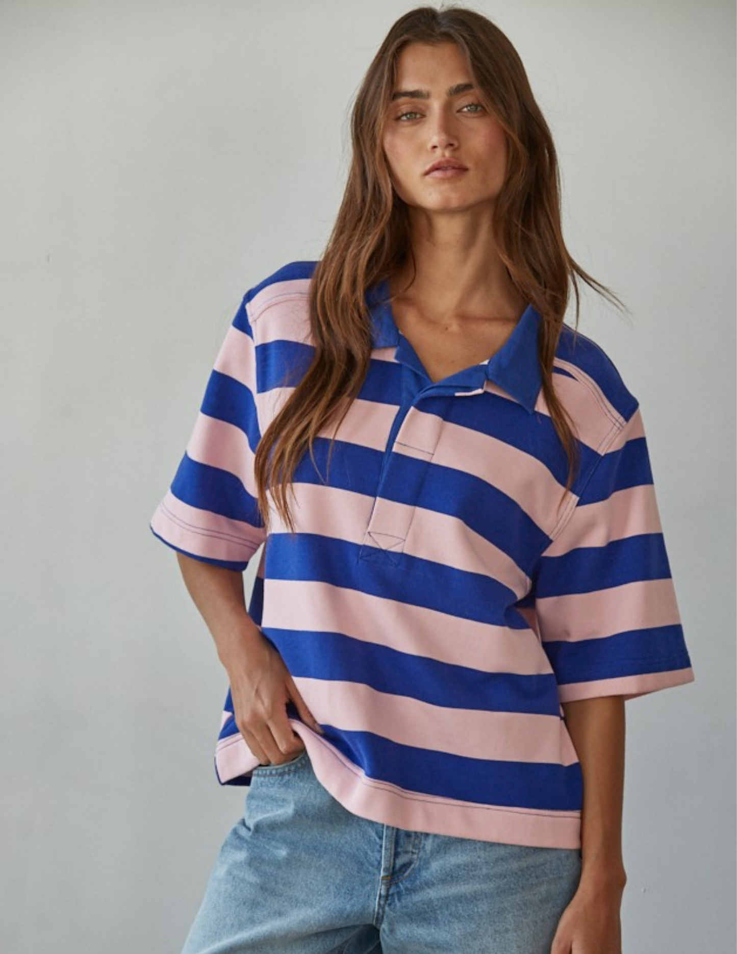 Varsity Pink & Blue Stripe Top