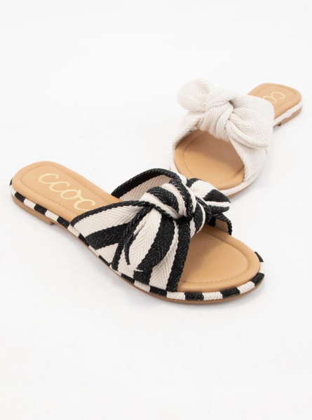 Rachael Knotted Bow Stripe Slide- Black - Tres Chic Boutique