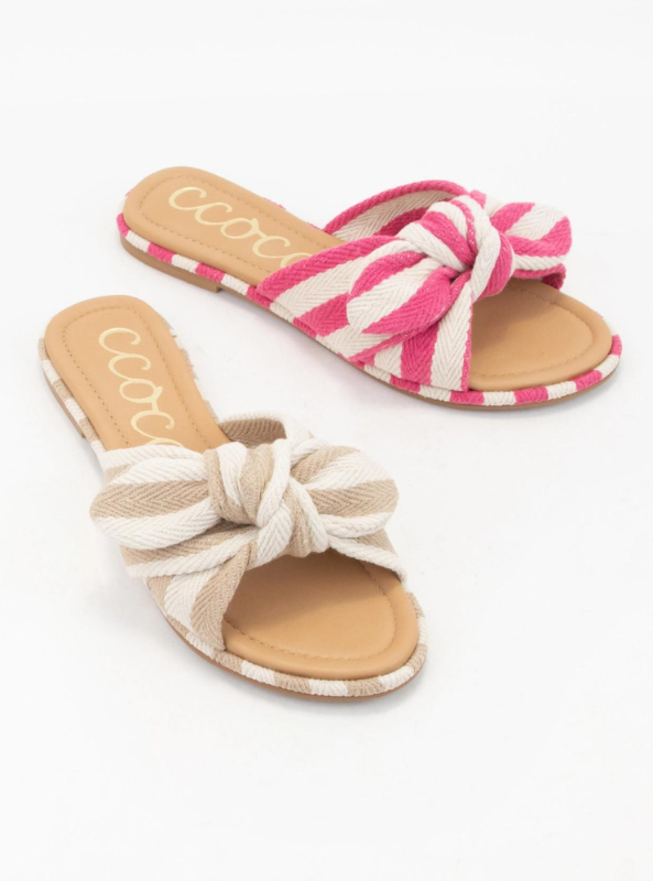 Rachael Knotted Bow Stripe Slide- Fuchsia - Tres Chic Boutique