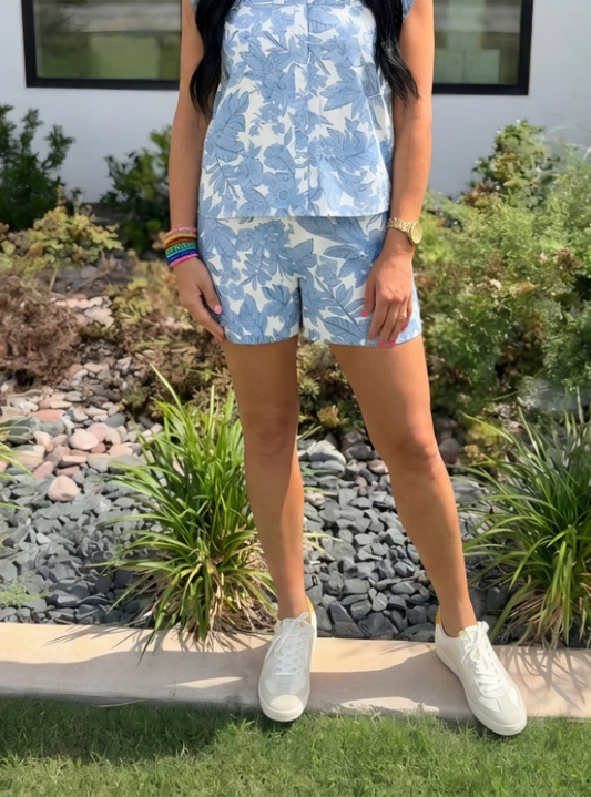 Floral Print Linen Blend Shorts