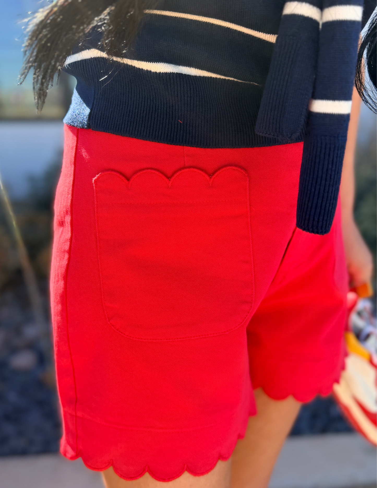 Scallop Trim Shorts- Red
