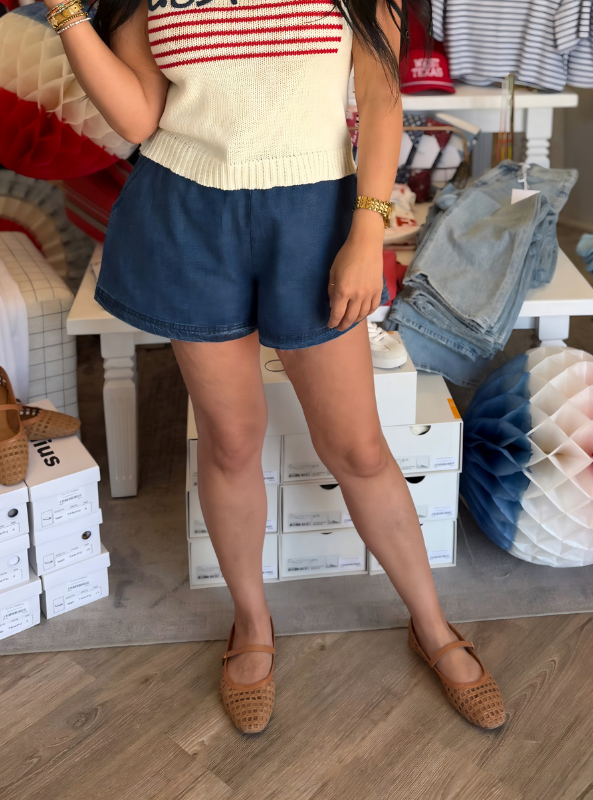 Washed Denim Shorts- Indigo Blue