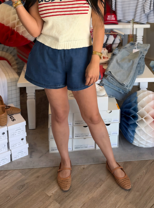 Washed Denim Shorts- Indigo Blue